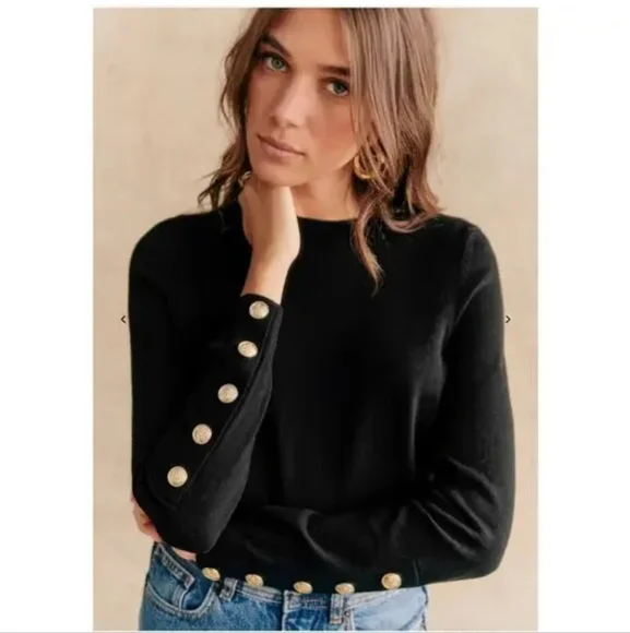 Sézane Paulo Jumper Pullover Sweater Merino Wool in Black SHRUNKEN - Picture 1 of 8